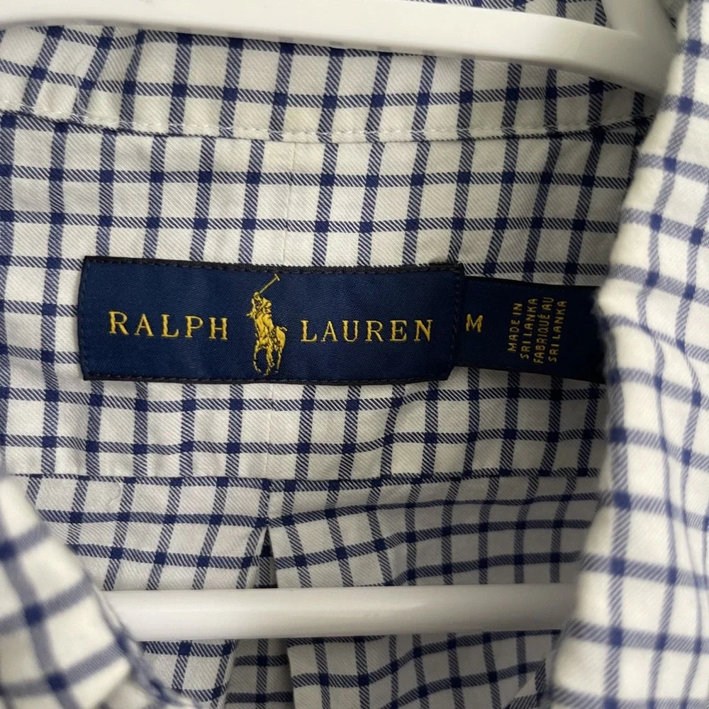 Polo Ralph Lauren Shirt Mens Sz M Plaid Long Sleeve Button Blue White Check